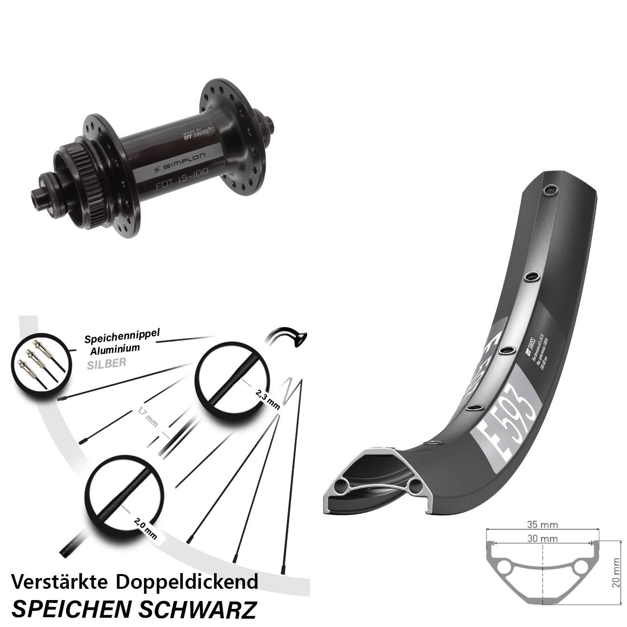 Disc Laufrad für Schnellspanner 29 Zoll DT Swiss E 593-370