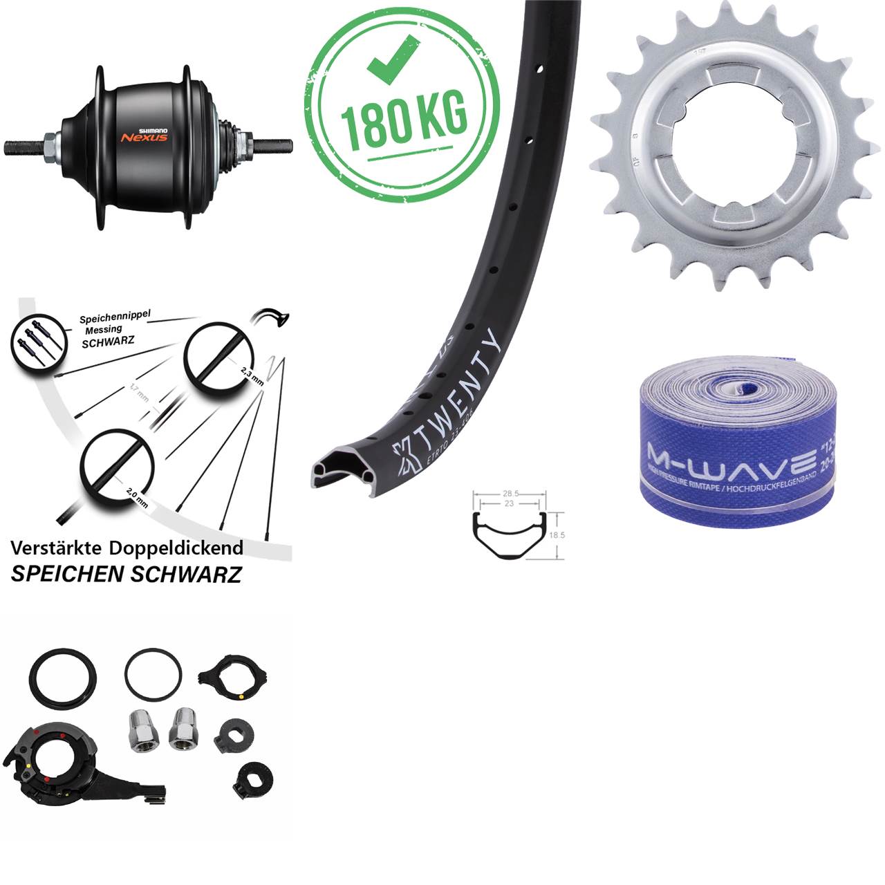 Hinterrad 20 Zoll KX Twenty Shimano Nexus 8-Gang für Rollenbremse