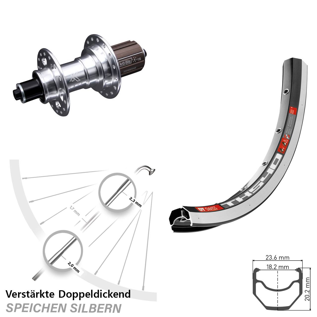 28 Zoll DT Swiss TK540 KX-T Hinterrad für Schnellspanner 8-12 fach