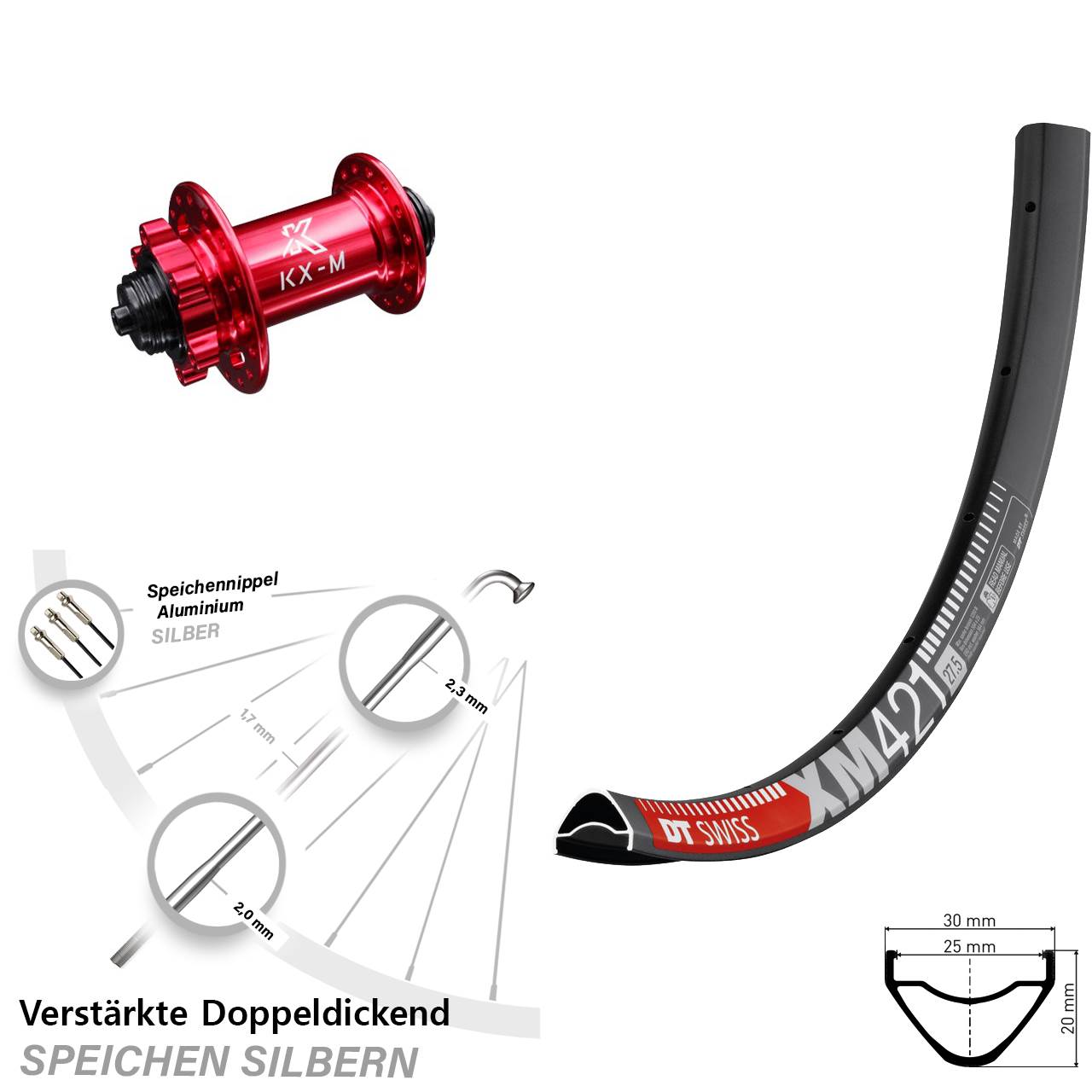 Disc Vorderrad 29 Zoll DT Swiss XM 421 KX-M rot QR