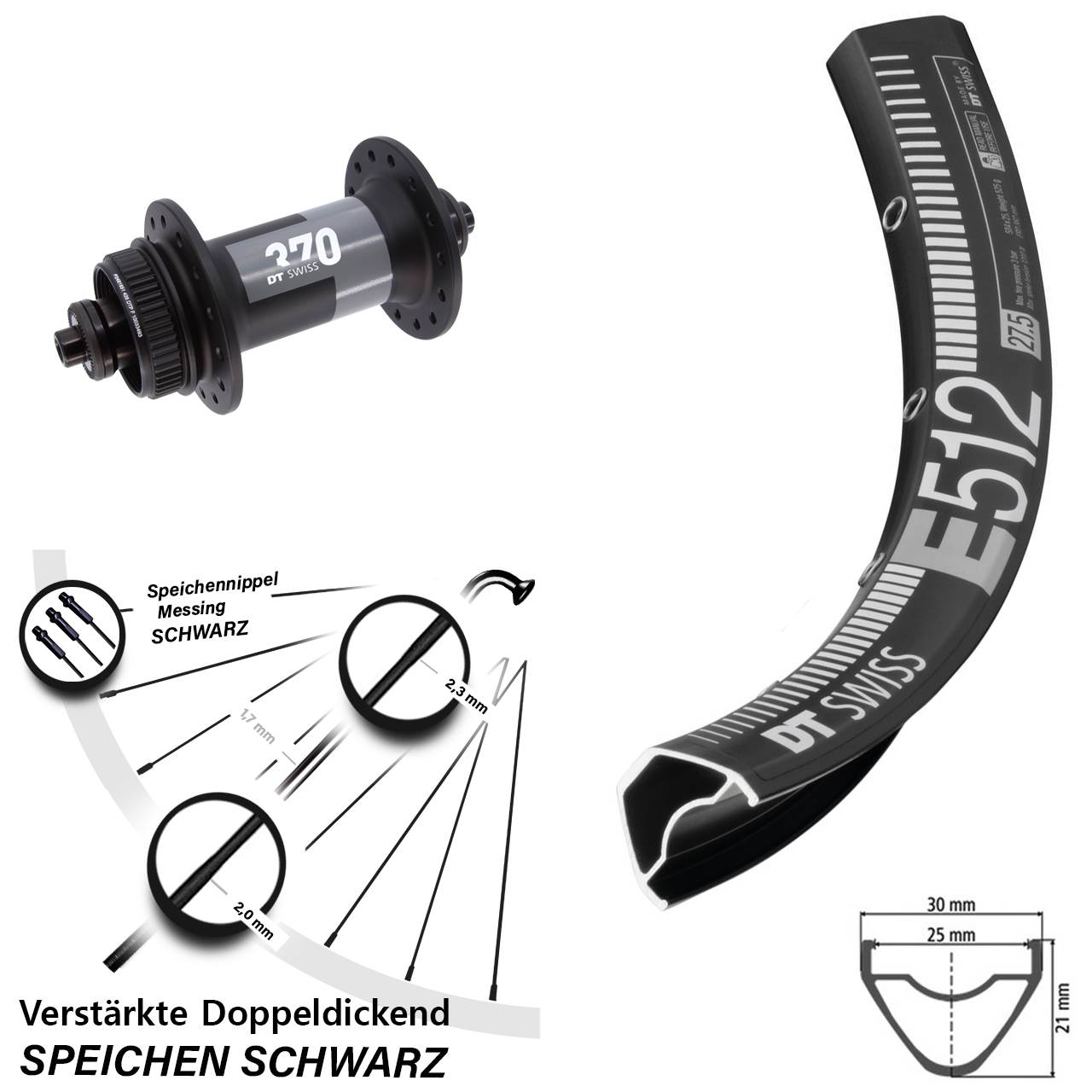 29 Zoll DT Swiss E 512-370 QR Vorderrad Centerlock für Schnellspanner