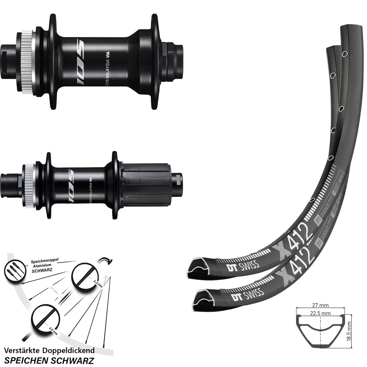 Disc Laufradsatz 29 Zoll DT Swiss X412 Shimano FH-R7070 HB-R7070 8-12 fach HG 12x100/142