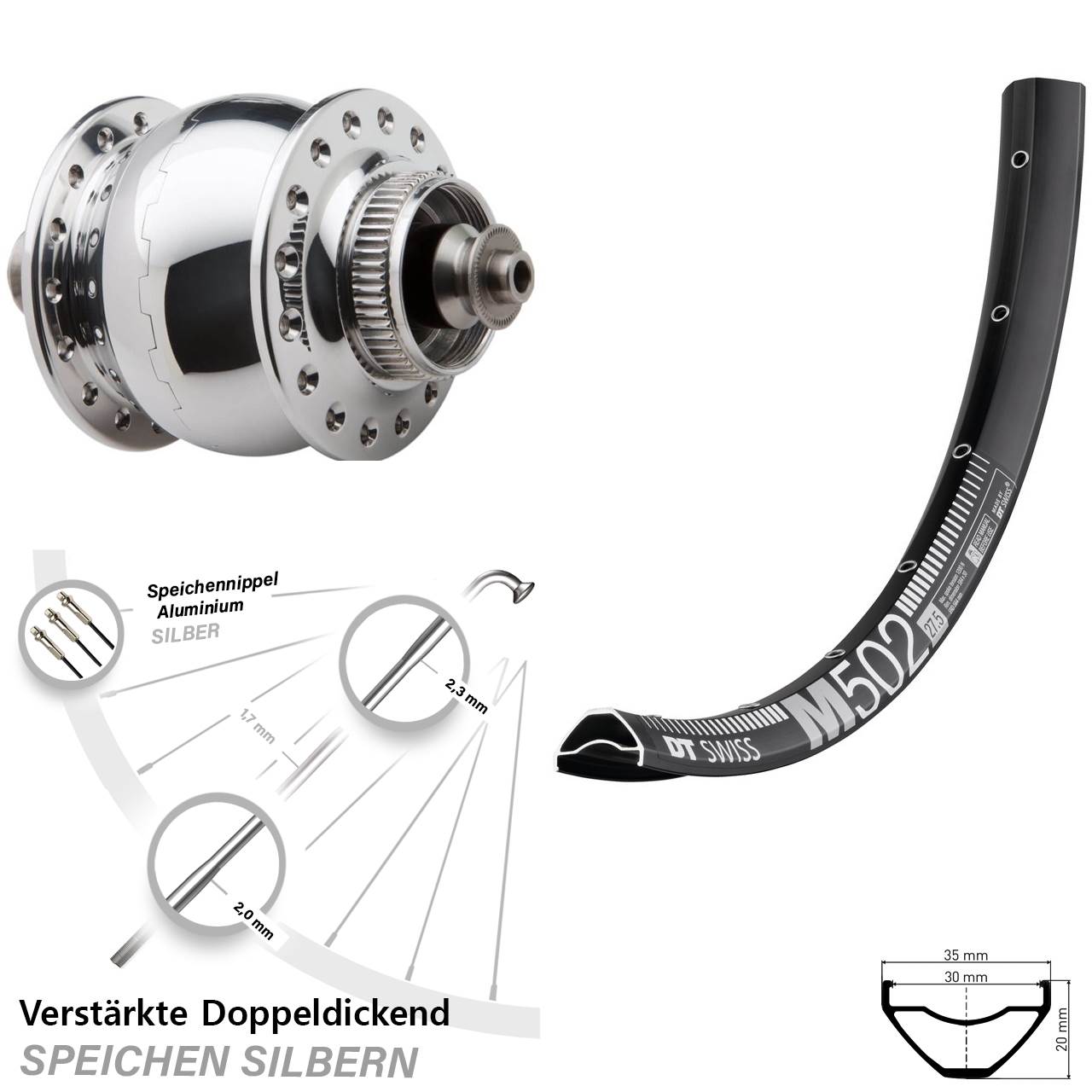 Disc Nabendynamovorderrad 29 Zoll DT Swiss M502 SON 28 QR
