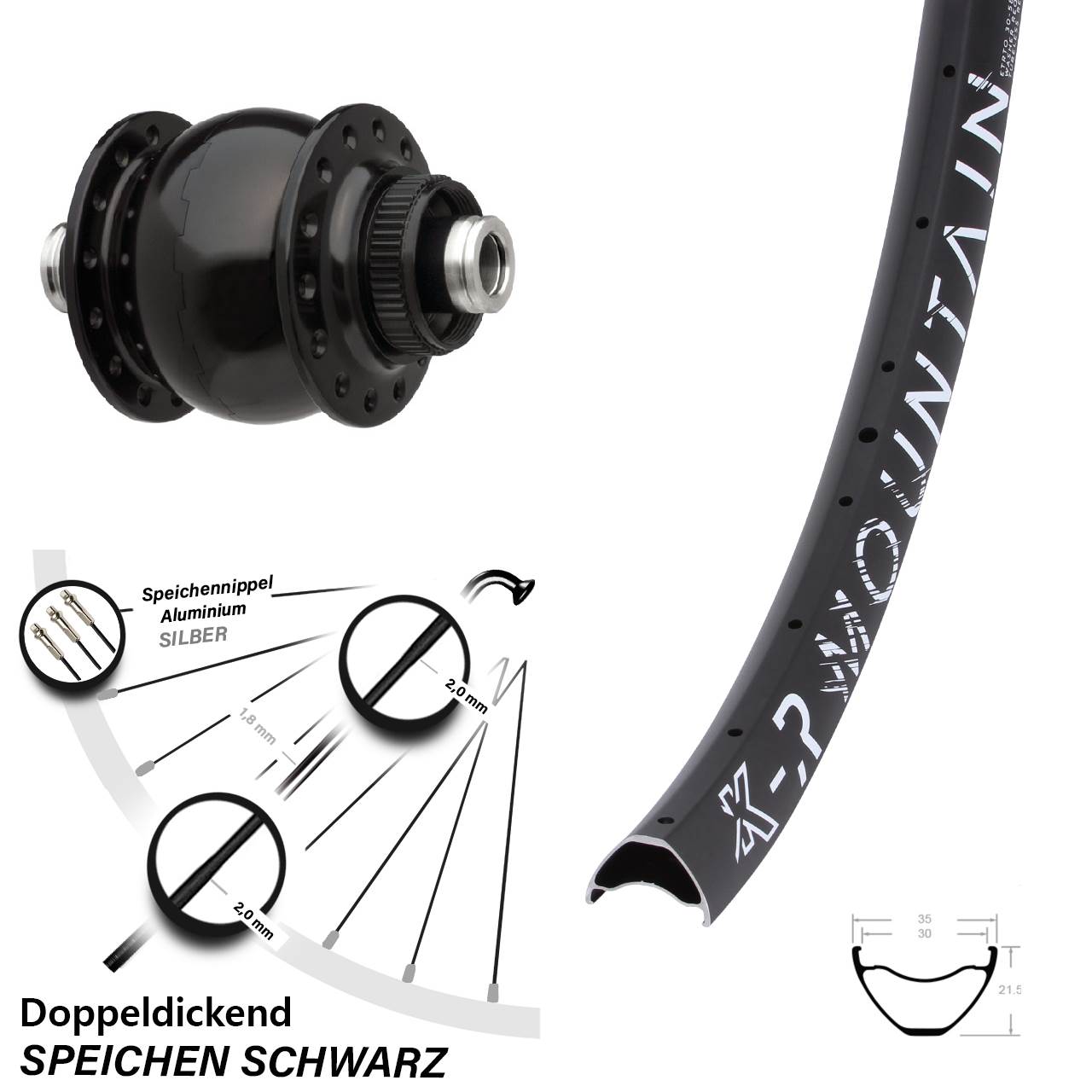 Disc Nabendynamovorderrad 27,5 Zoll KX-R Mountain SON 28 12x100