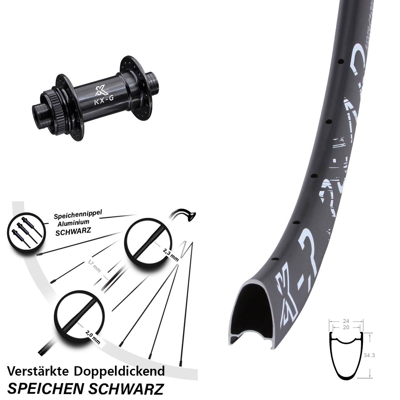 29 Zoll KX-R Road verstärkt Vorderrad Centerlock 15x100