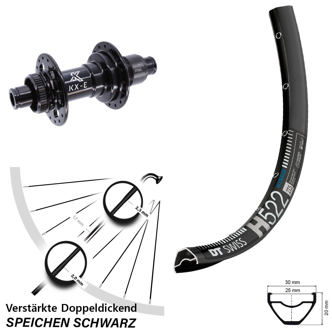 Disc Hinterrad 28 Zoll DT Swiss H 522 KX-E Heavy Duty SRAM XD 12x148 Boost