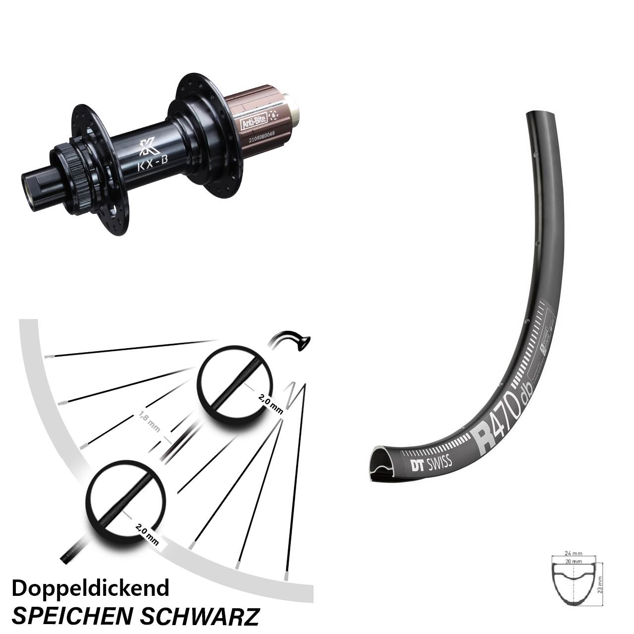 Hinterrad DT Swiss R 470 28 Zoll KX-B Boost 12x148 Shimano Road 11-12 fach Centerlock