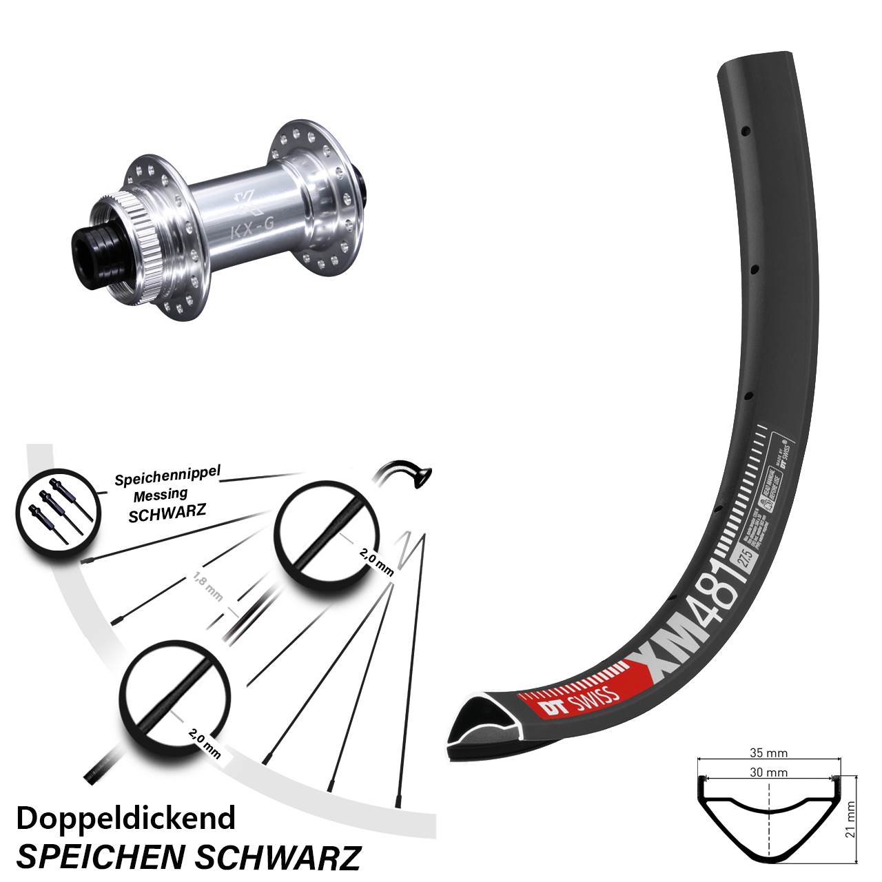 27,5+ Zoll Vorderrad KX-G DT Swiss XM 481 Centerlock