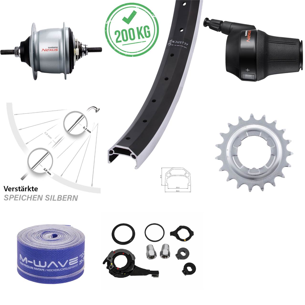 26 Zoll KX Industry Shimano Nexus 8 Gang Hinterrad mit Freilauf