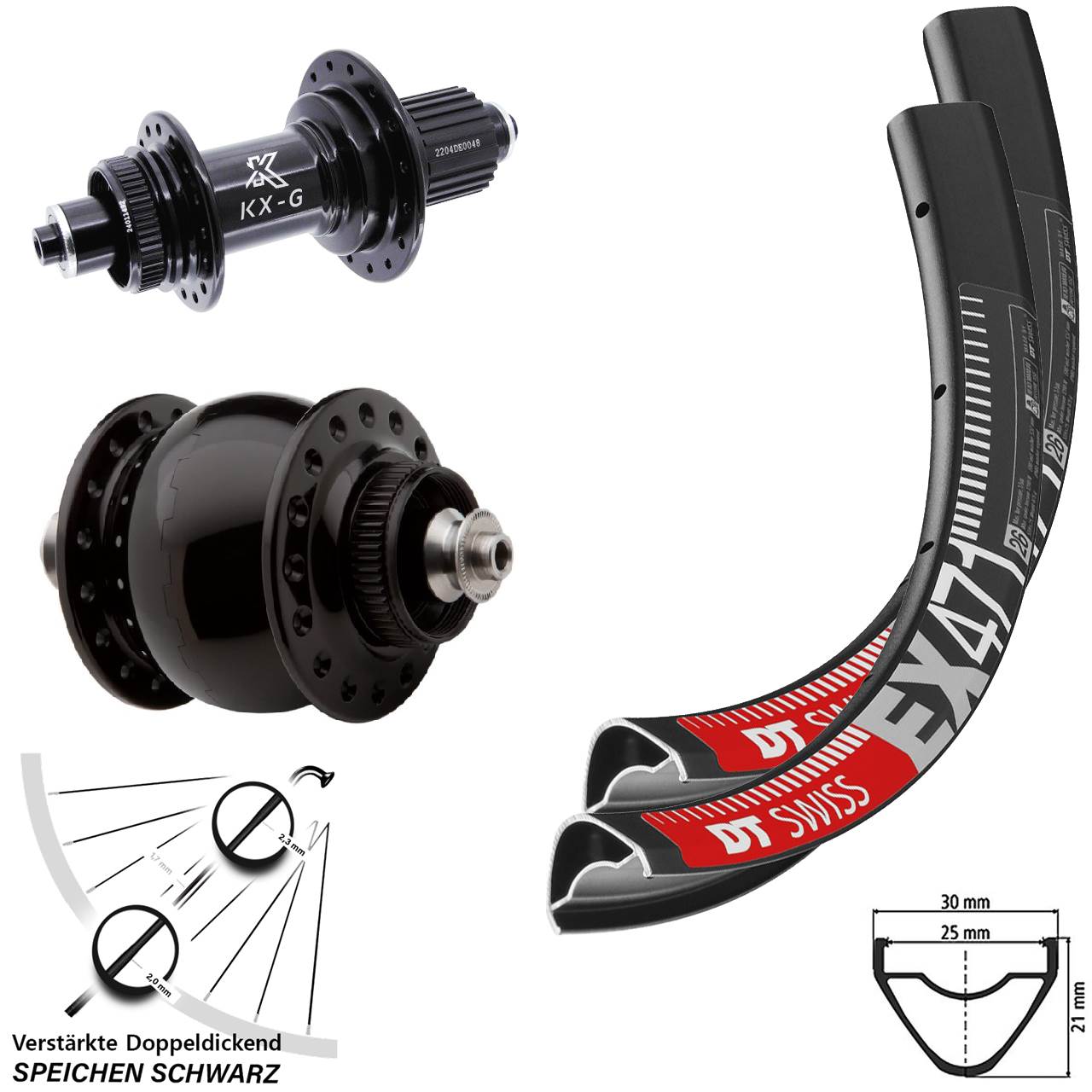 29 Zoll DT Swiss EX471 KX-GS Heavy Duty SON delux Disc Laufradsatz QR Micro Spline