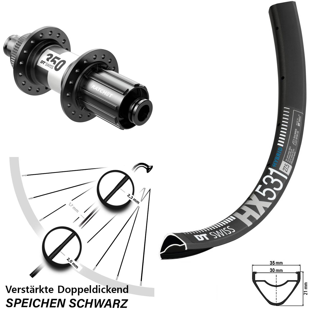 Hinterrad Centerlock 29 Zoll DT Swiss HX 531-350 8-11 fach HG 12x142