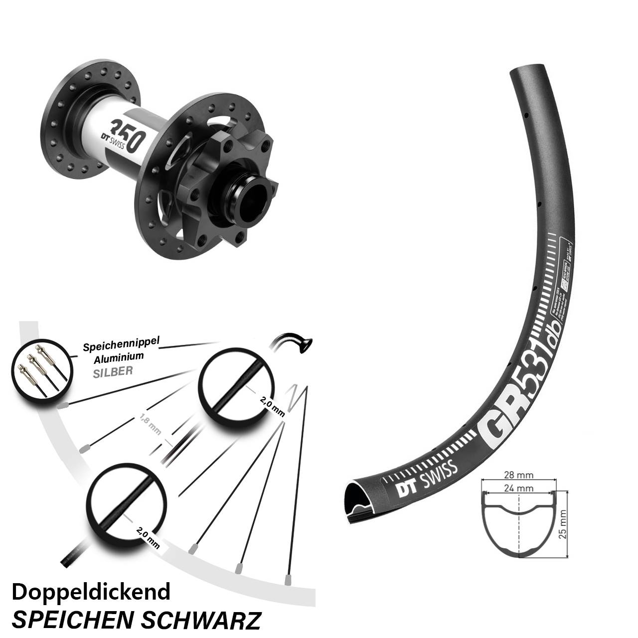DT Swiss GR 531 DT Swiss 350 29 Zoll 6-Loch Vorderrad 15x110 Boost
