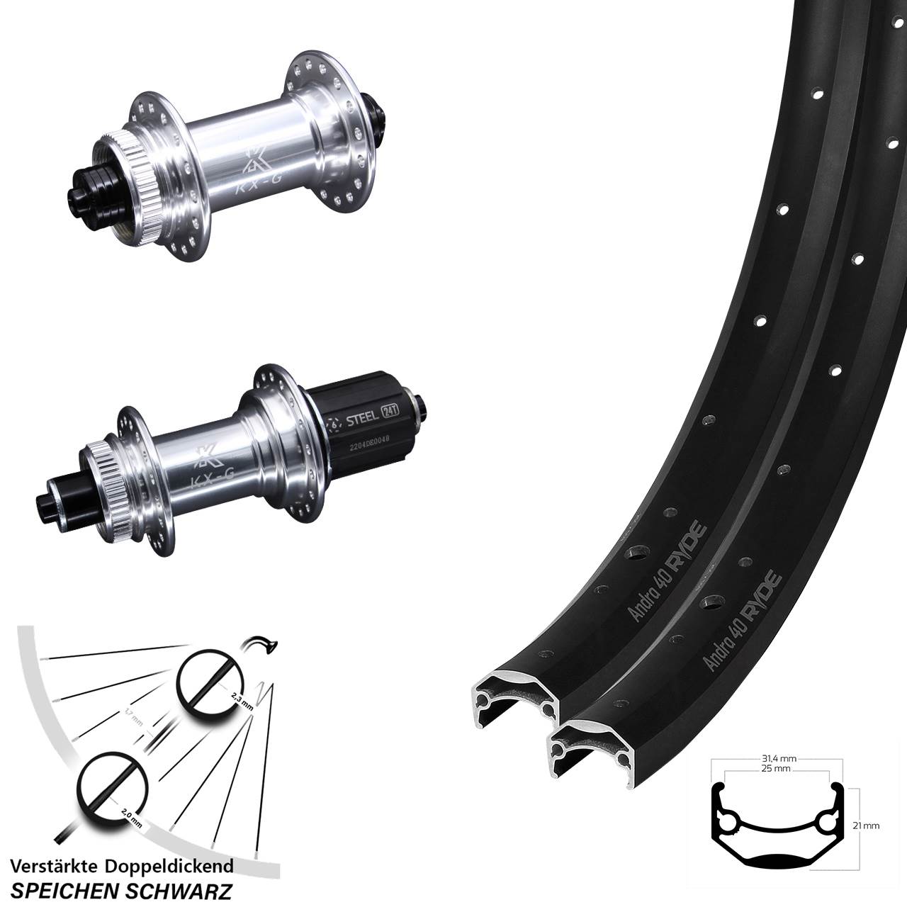 Ryde Andra 40 Disc KX-GS 20/29 Zoll Centerlock Laufradsatz 8-12 fach QR