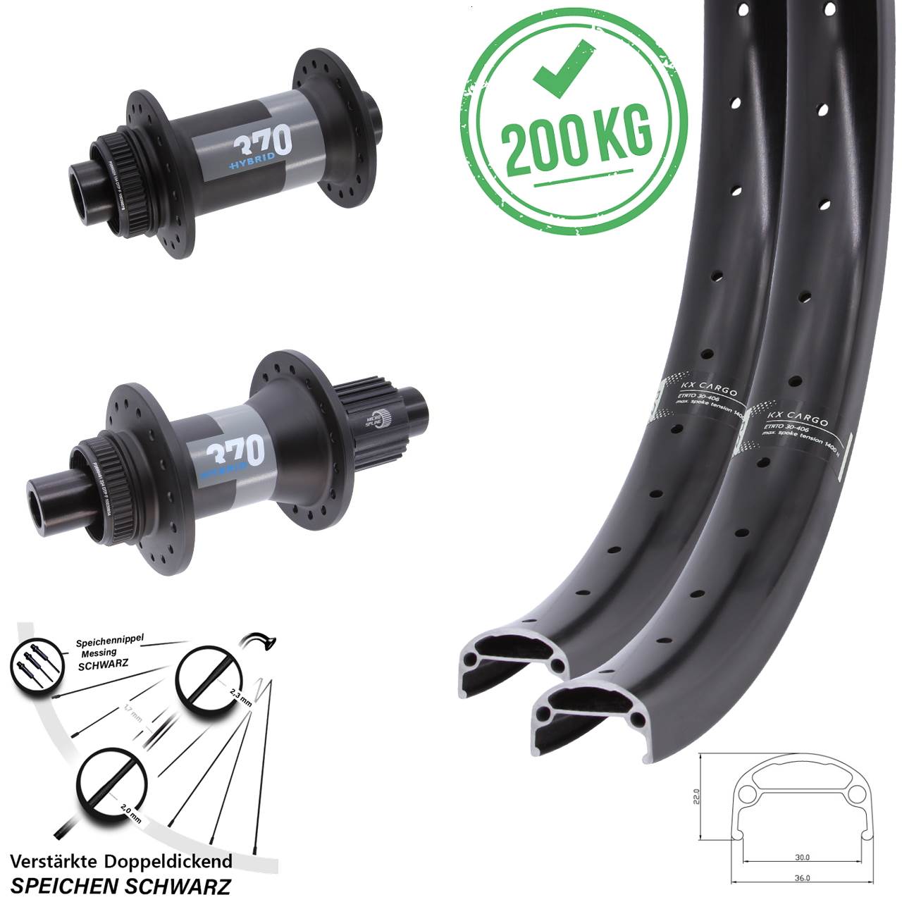 Disc Laufrad-Satz 26 Zoll KX Cargo DT Swiss 370 Hybrid Micro Spline 15x110 12x148 Boost