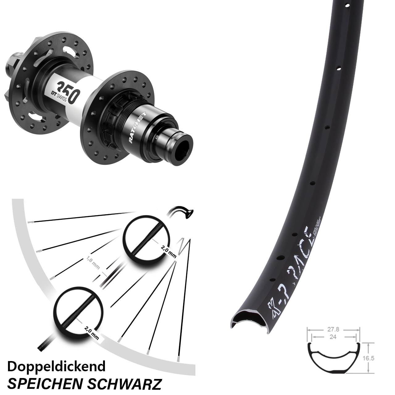 DT Swiss 350 Boos 6-Loch Sram XD KX-R Race Hinteres Rad 29 Zoll 12x148 mm