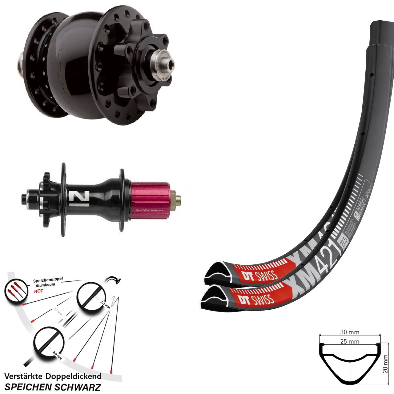 DT Swiss XM 421 Novatec D792 SON 28 650B Disc Laufradsatz für Schnellspanner 8-12 fach HG