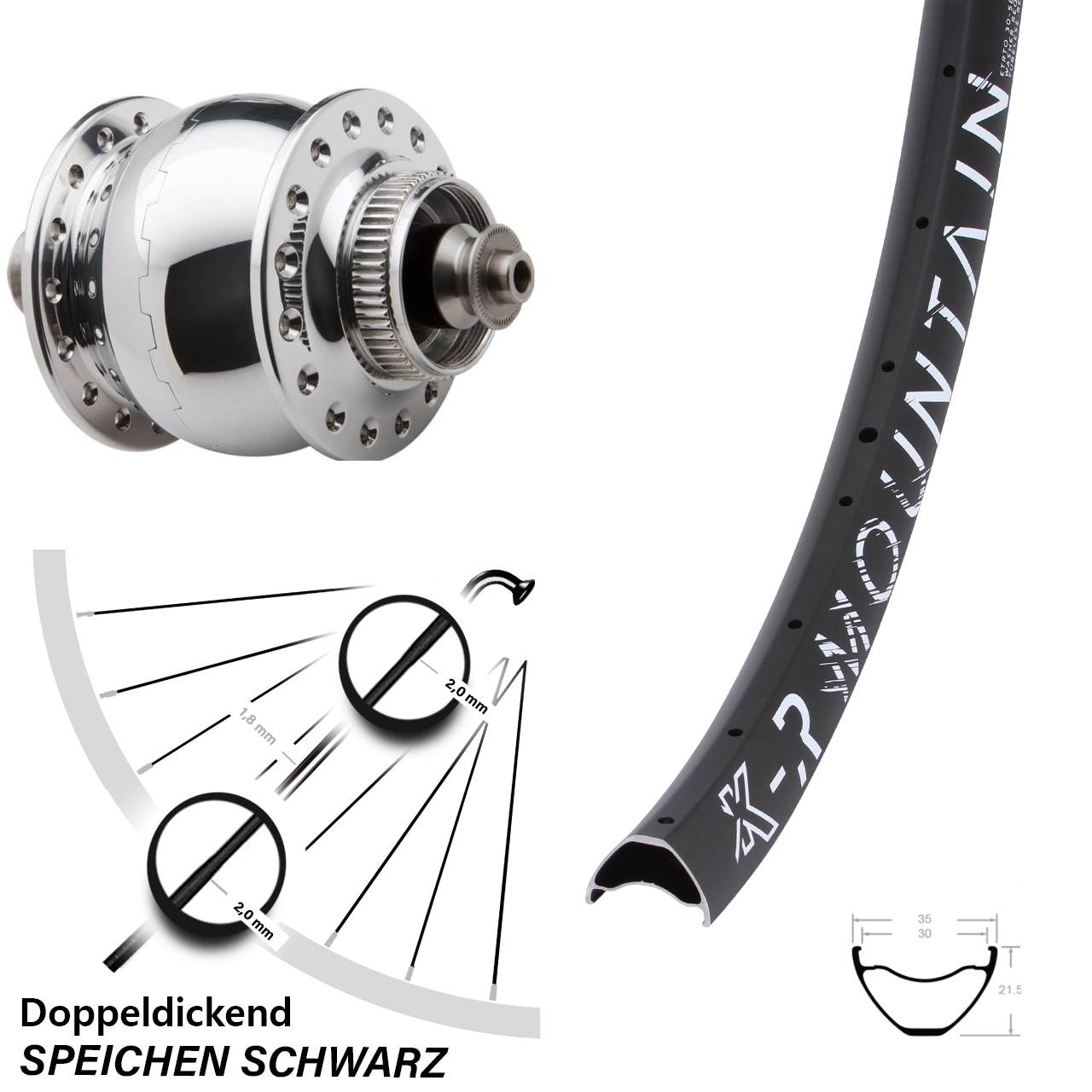 Nabendynamo-Vorderrad Centerlock 27,5 Zoll KX-R Mountain SON 28 poliert QR