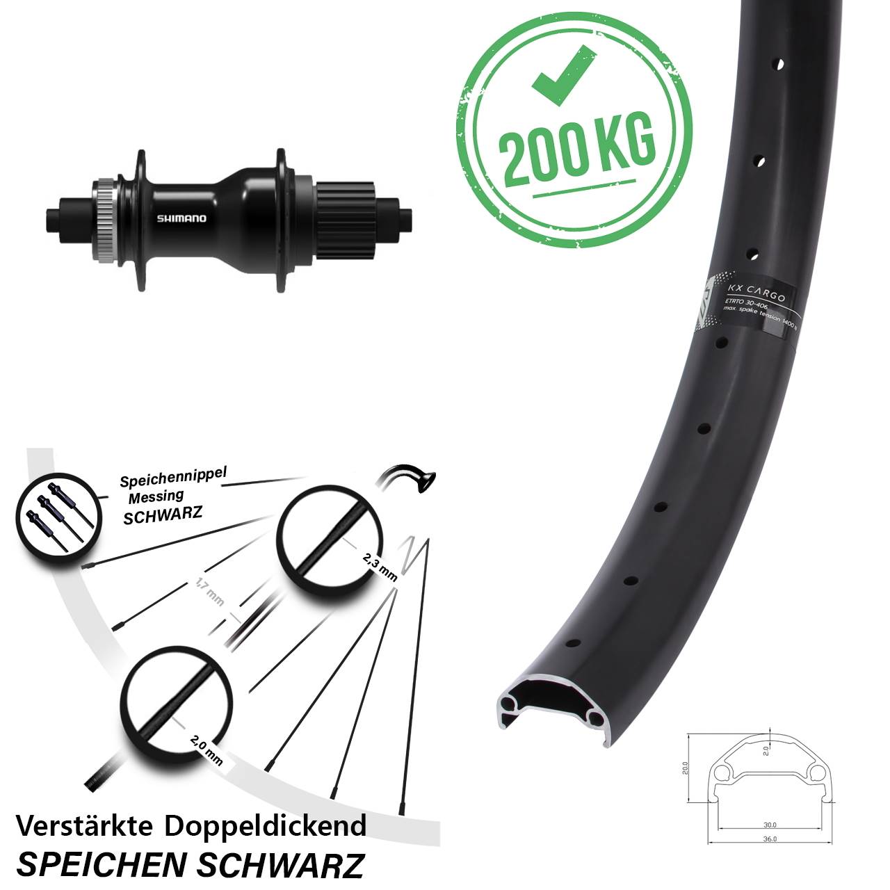 KX Cargo Shimano FH-QC500 29 Zoll Hinterrad Centerlock für Schnellspanner Micro Spline