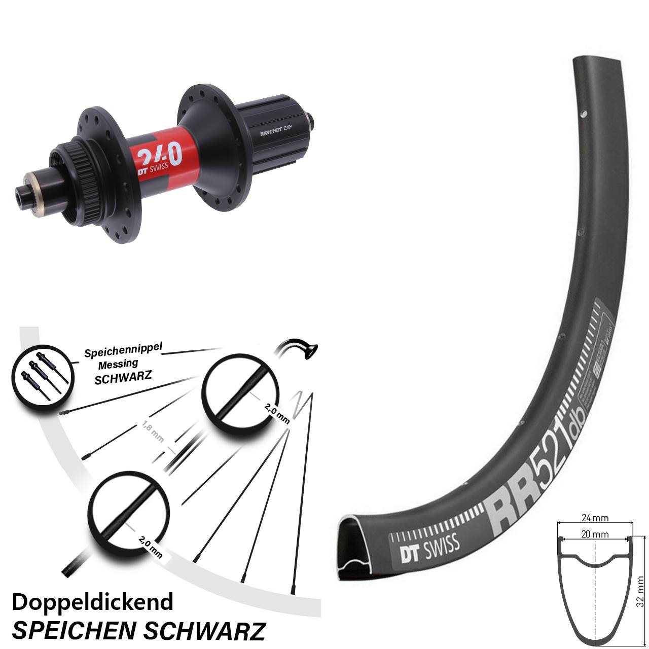Hinterrad Centerlock QR 28 Zoll DT Swiss RR521-240 EXP 11-12 fach
