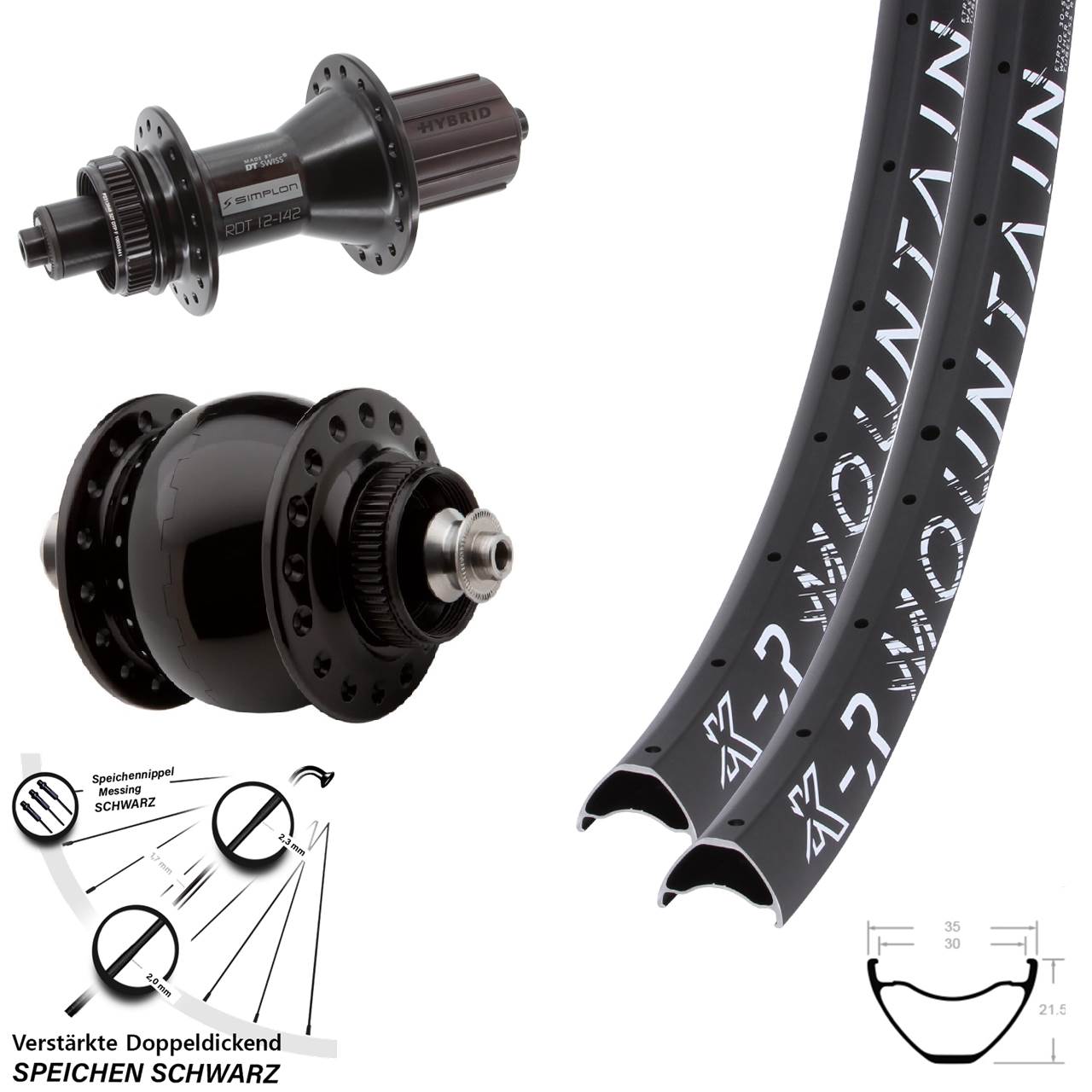 27,5/29 Zoll KX-R Mountain DT Swiss 370 Hybrid SON delux Disc Laufradsatz QR 8-11 fach