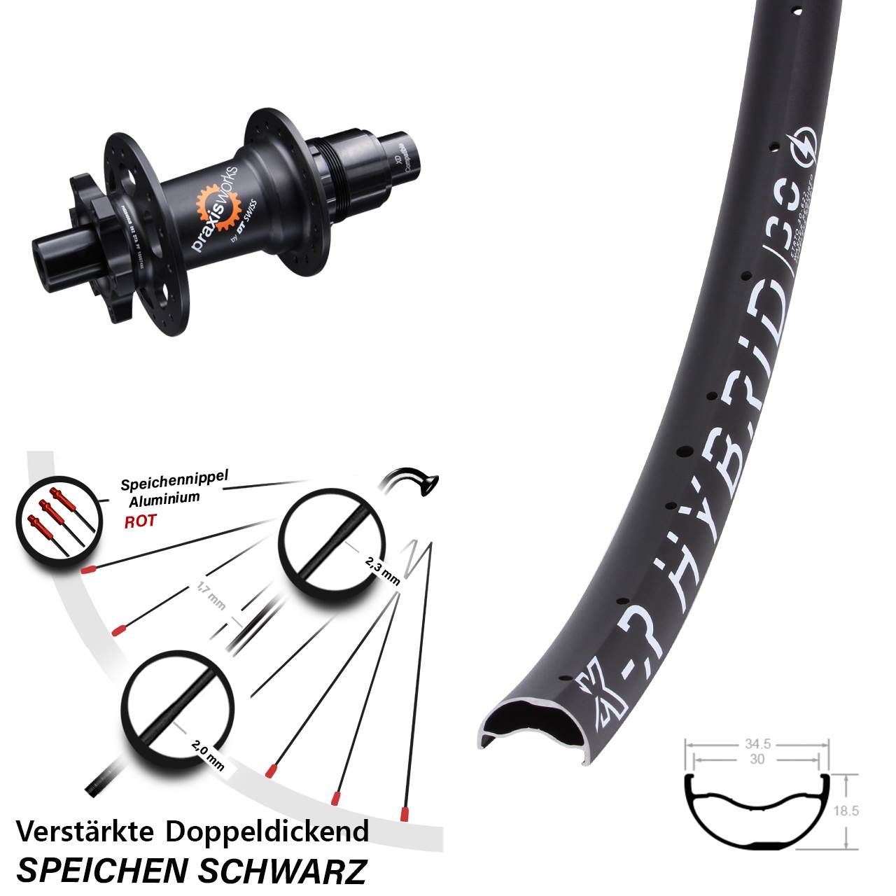 29 Zoll KX-R Hybrid 30 DT Swiss 350 SL Hinterrad 6-Loch 12x142 XD