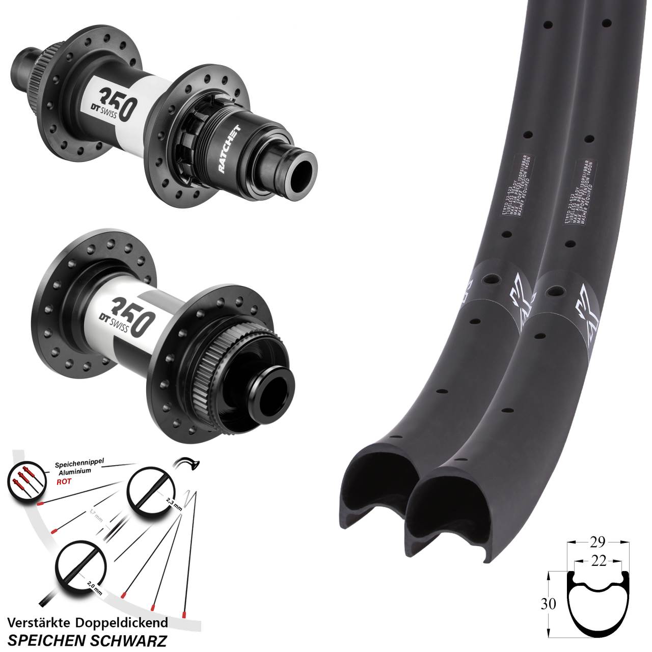 29 Zoll KX-RC Gravel Carbon DT Swiss 350 Road Disc Laufrad-Satz 12x100/142 XDR