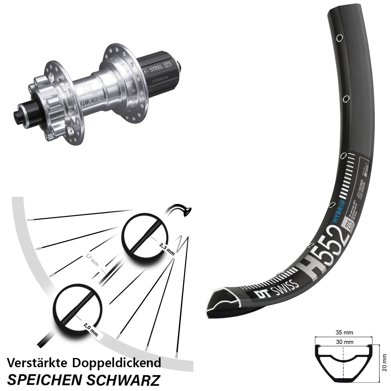 DT Swiss H 552 KX-E 6-fach gelagert 29 Zoll Disc Laufrad QR 8-12 fach HG