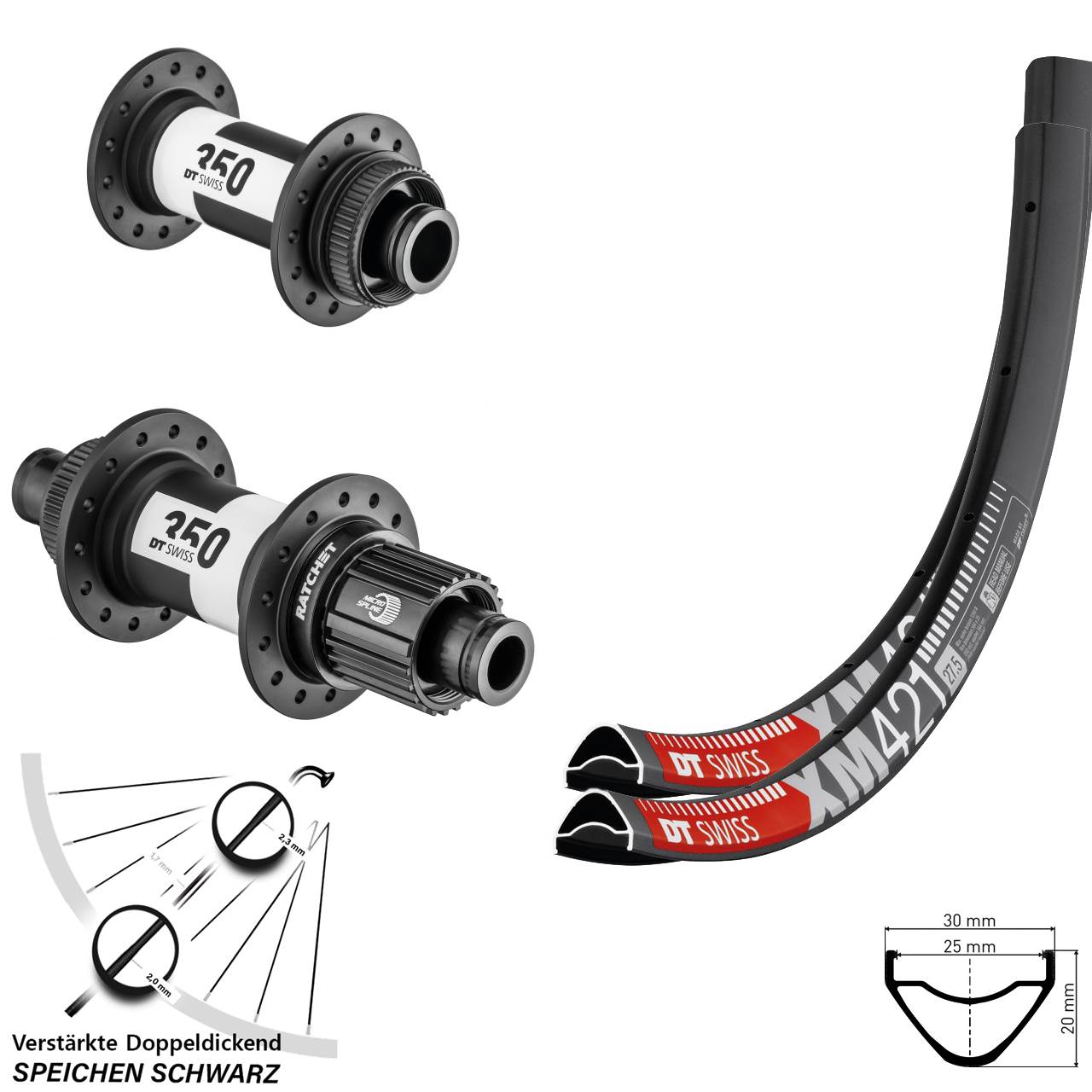 DT Swiss XM421 350 Ratchet 36 29 Zoll Disc Laufrad-Satz 15x100 12x142 Micro Spline