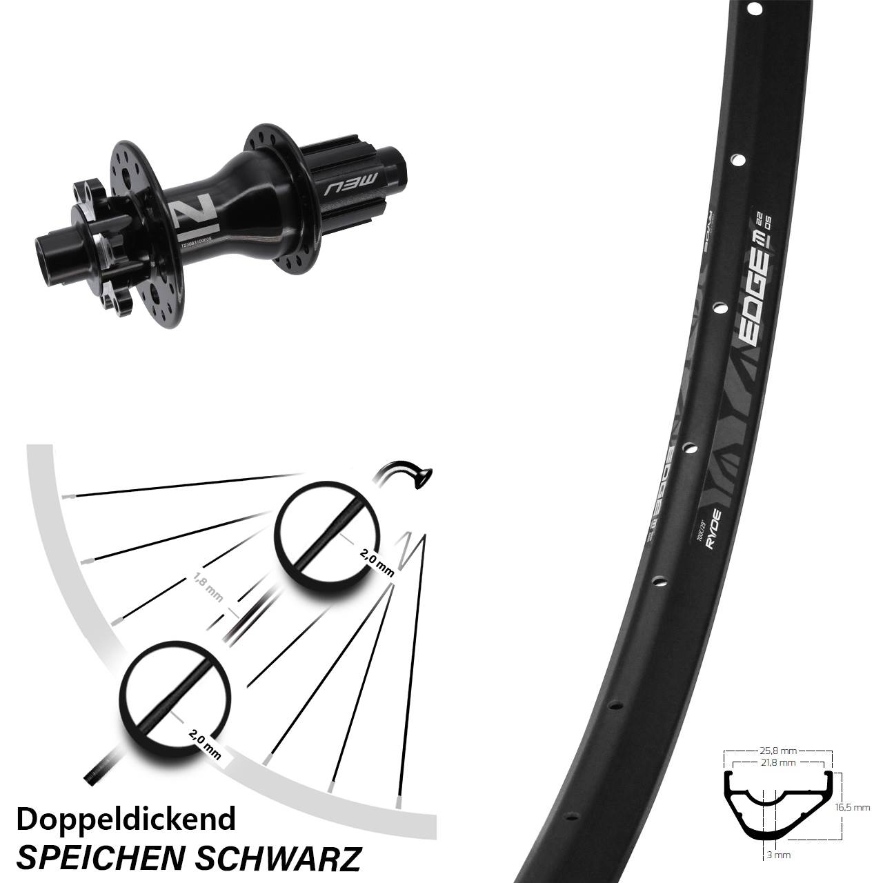 29 Zoll Ryde Edge M22 Novatec D792 Disc Laufrad 12x142 Campa N3W