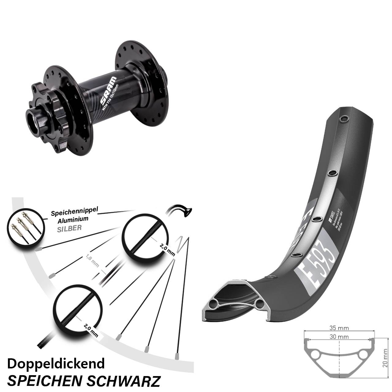 Boost 6-Loch Vorderrad 15x110 29 Zoll DT Swiss E 593 Sram 716