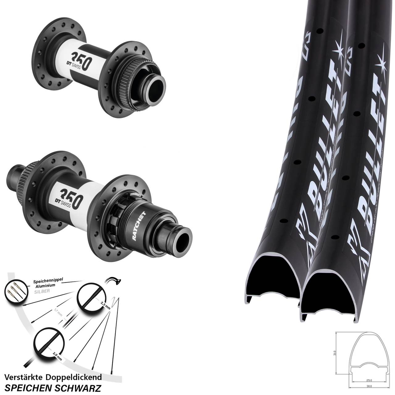 28-29 Zoll KX Bullet DT Swiss 350 Disc Laufradsatz 15x100 12x142 XDR