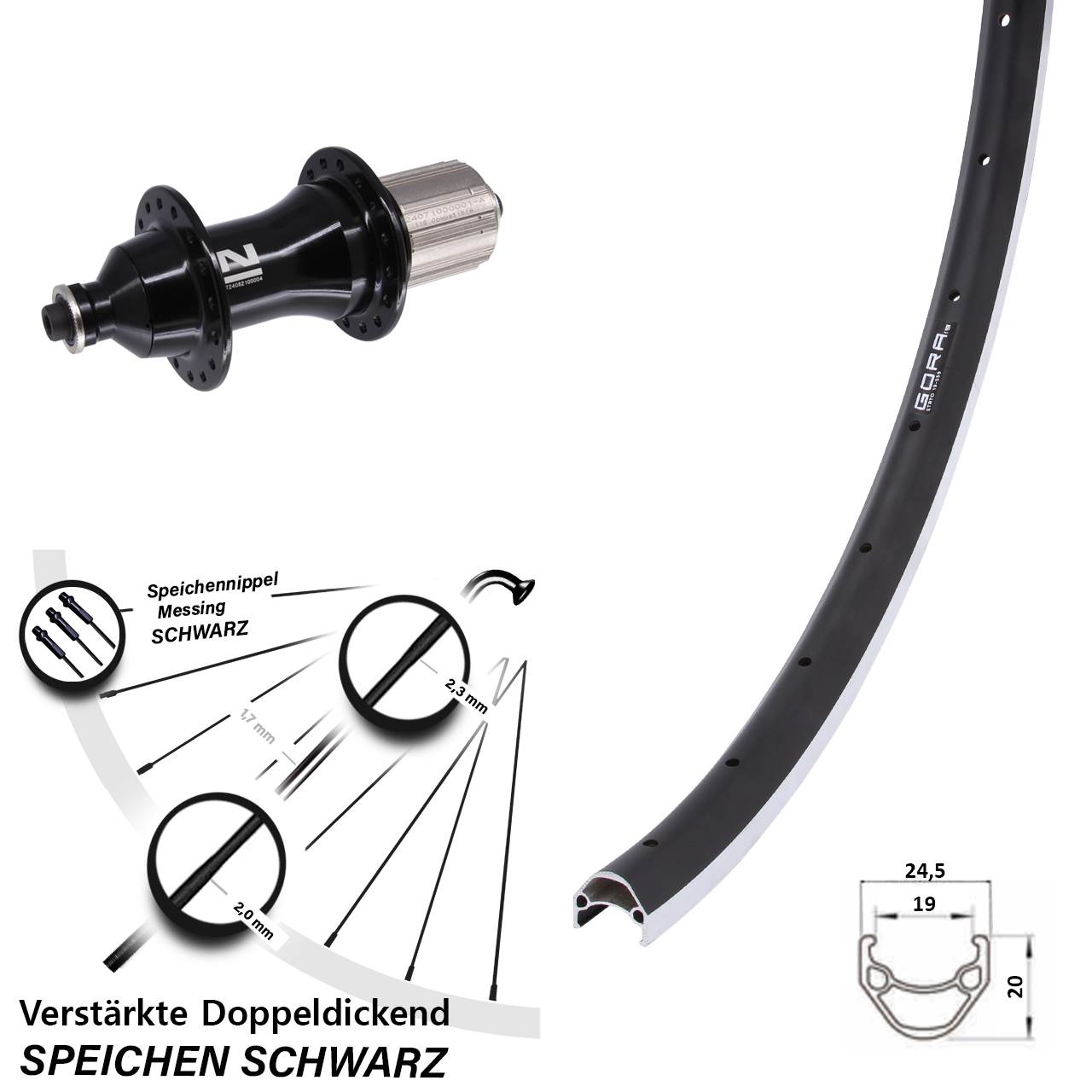 Gora 19 Novatec F162 Strong 26 Zoll Hinterrad QR 8-12 fach