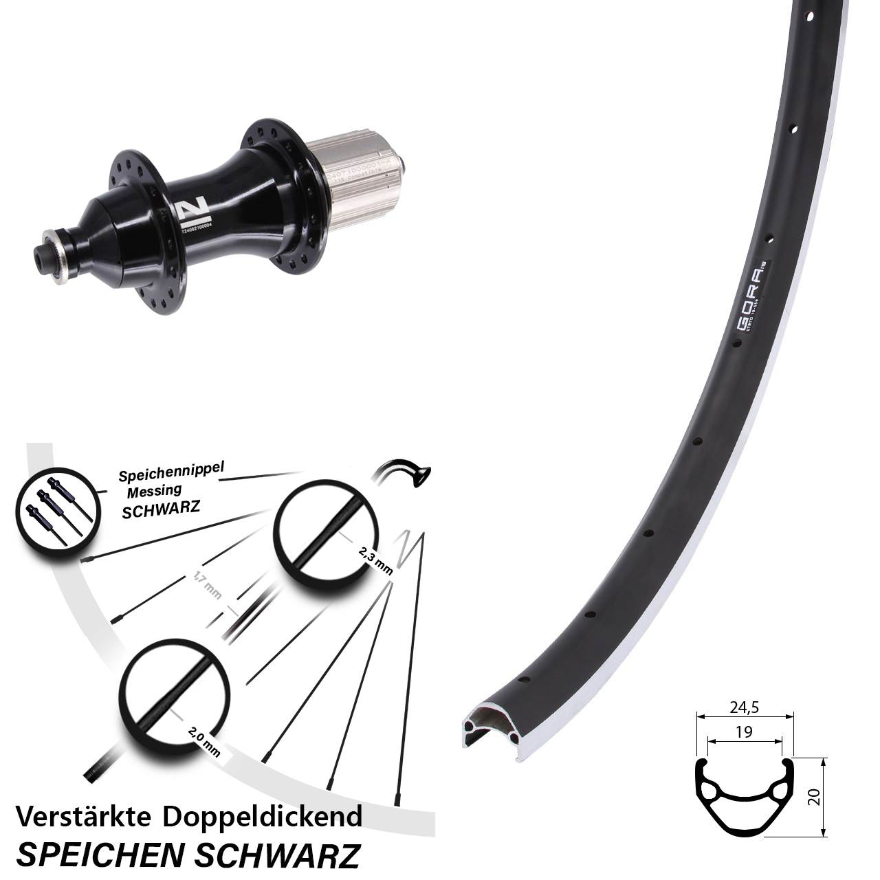Gora 19 Novatec F162 Strong 26 Zoll Hinterrad QR 8-12 fach