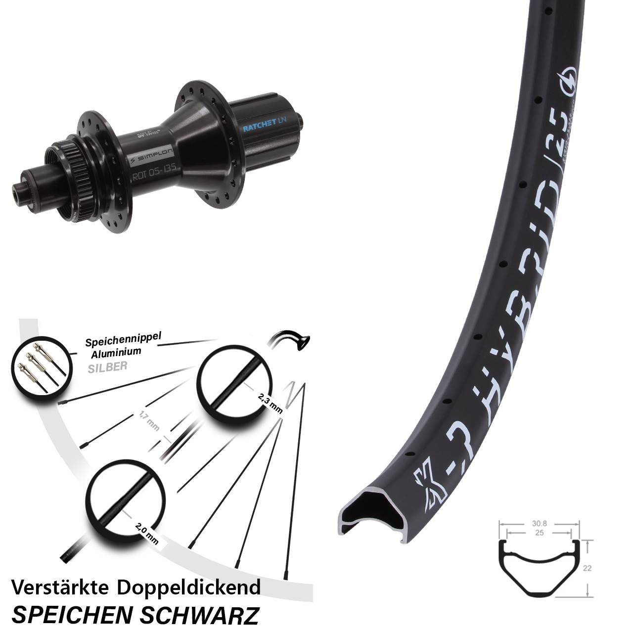 KX-R Hybrid 25 DT Swiss 370 27,5 Zoll Disc Hinterrad für Schnellspanner 8-11 fach