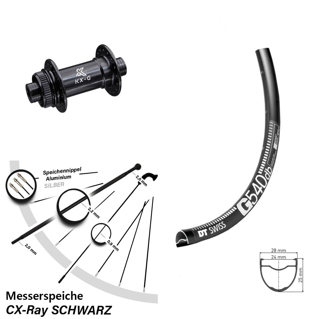 Centerlock Vorderrad 12x100 29 Zoll DT Swiss G540 KX-G Gravel CX-Ray