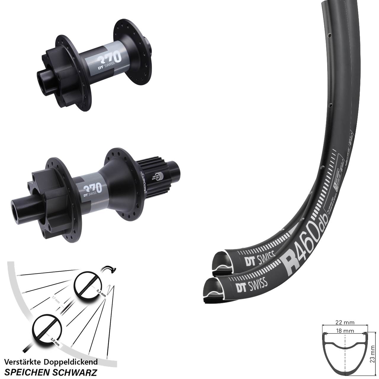 Disc Laufrad-Satz 28 Zoll DT Swiss R 460 370 Shimano Micro Spline 12x100/142