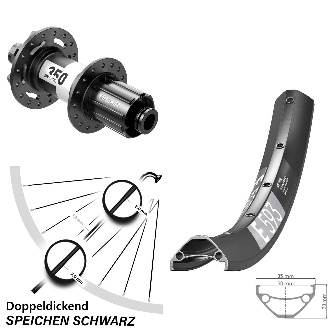 29 Zoll DT Swiss E 593 DT Swiss 350 Disc Laufrad 12x157 8-11 fach