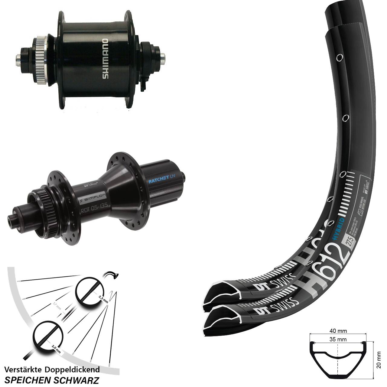 Laufradsatz Centerlock 27,5 Zoll DT Swiss H 612 370 Hybrid Shimano DH-UR700 8-11 fach QR
