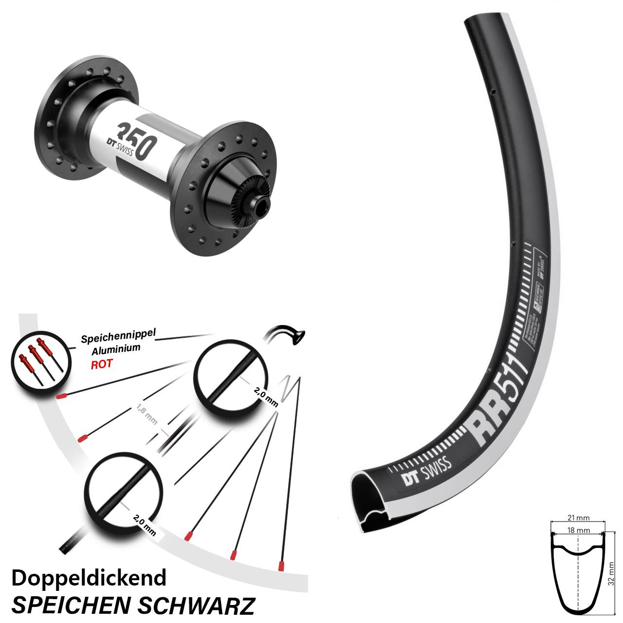 Laufrad 28 Zoll DT Swiss RR511 Felgenbremse 350 QR Road