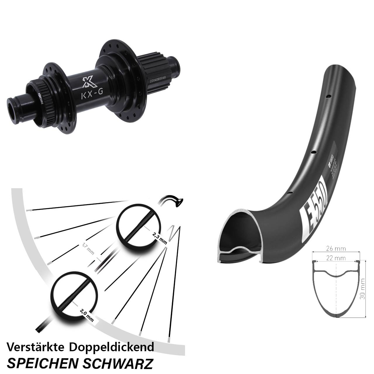 Centerlock Hinterrad 12x142 28 Zoll DT Swiss E550 KX-GS verstärkt Shimano Micro Spline