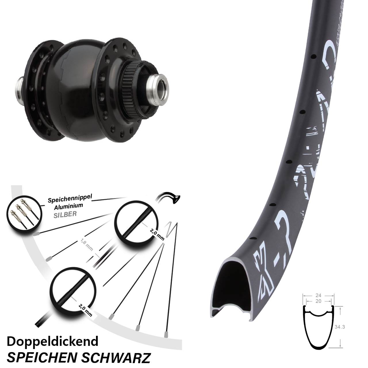 28 Zoll KX-R Road SONdelux Centerlock Vorderrad mit Nabendynamo 12x100