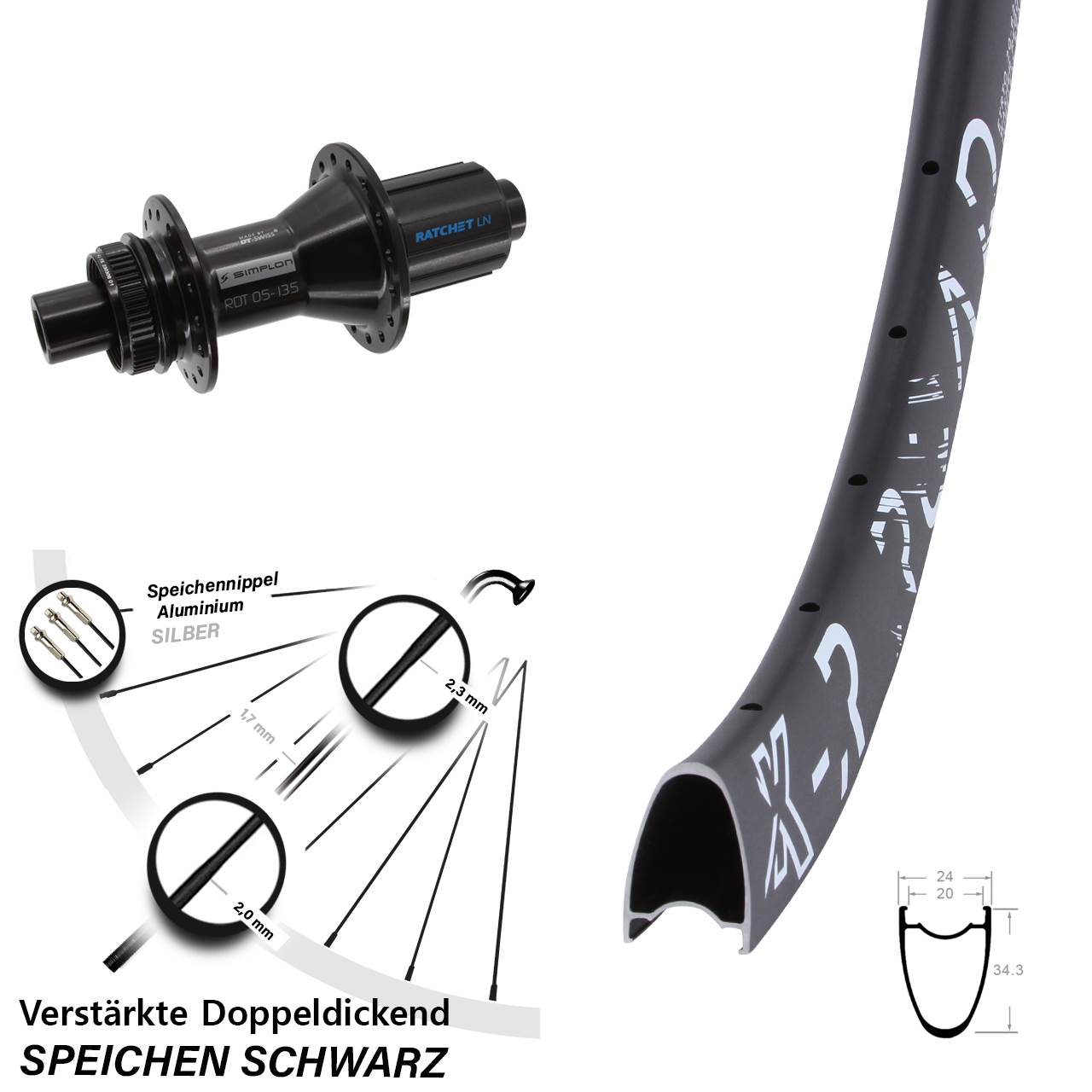 29 Zoll KX-R Road DT Swiss 370 Hybrid Disc Hinterrad 12x142 8-11 fach