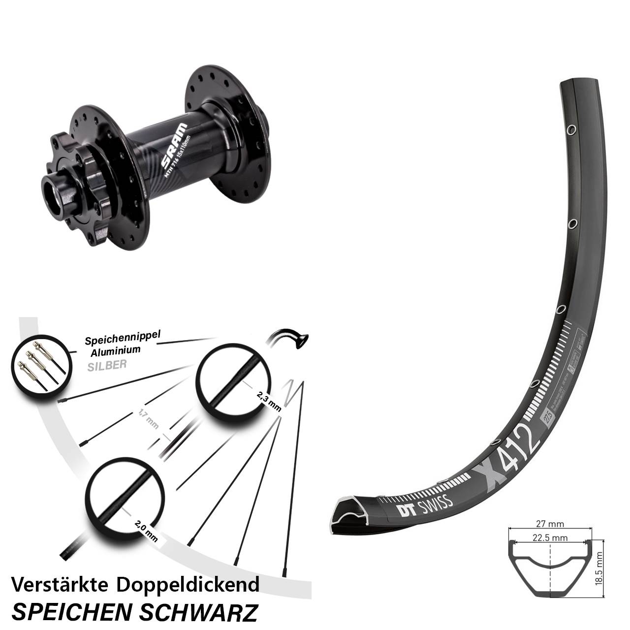 Disc Vorderrad 29 Zoll DT Swiss X412 Sram 716 15x110 Boost