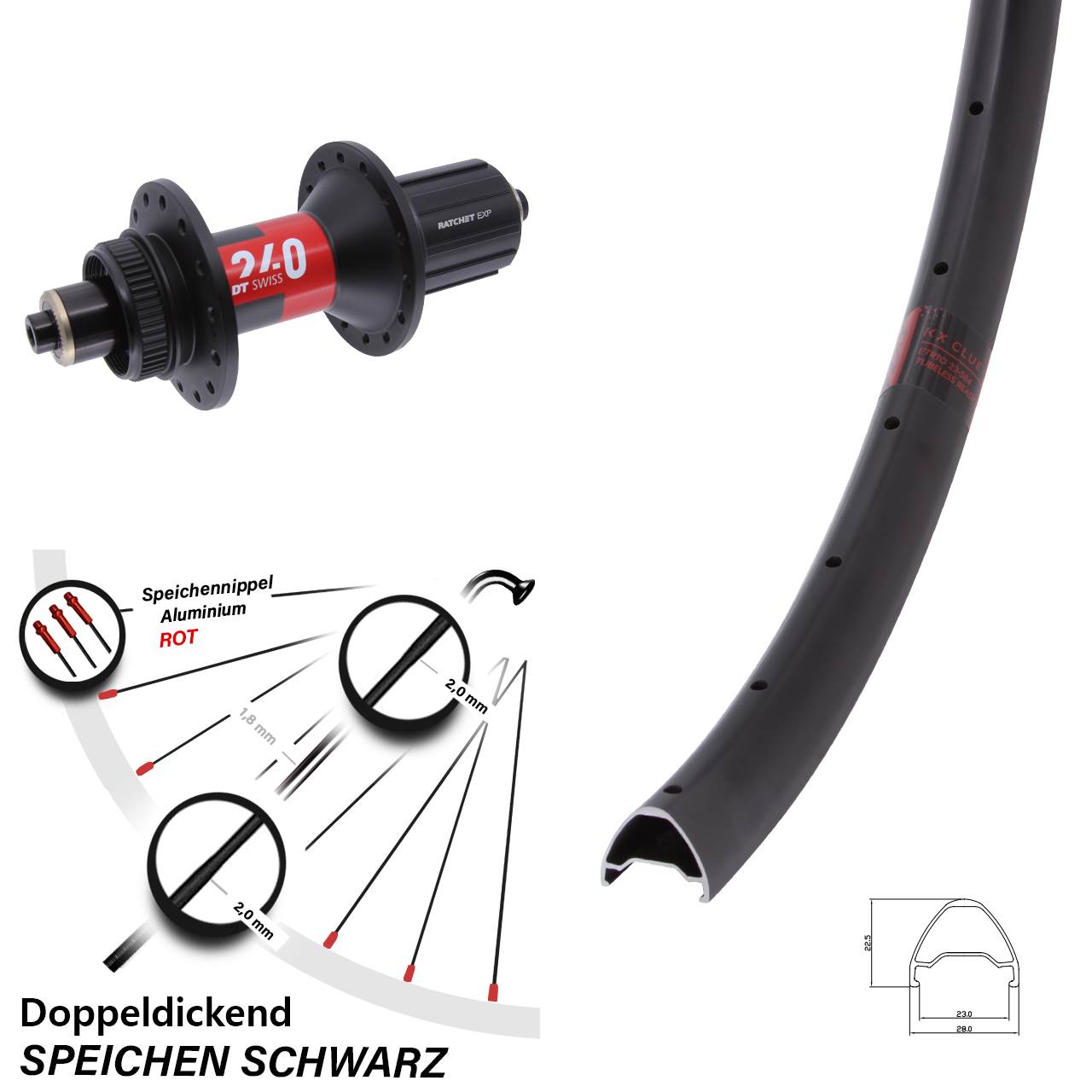 29 Zoll KX Clue DT Swiss 240 Hinterrad Centerlock QR 11-12 fach HG