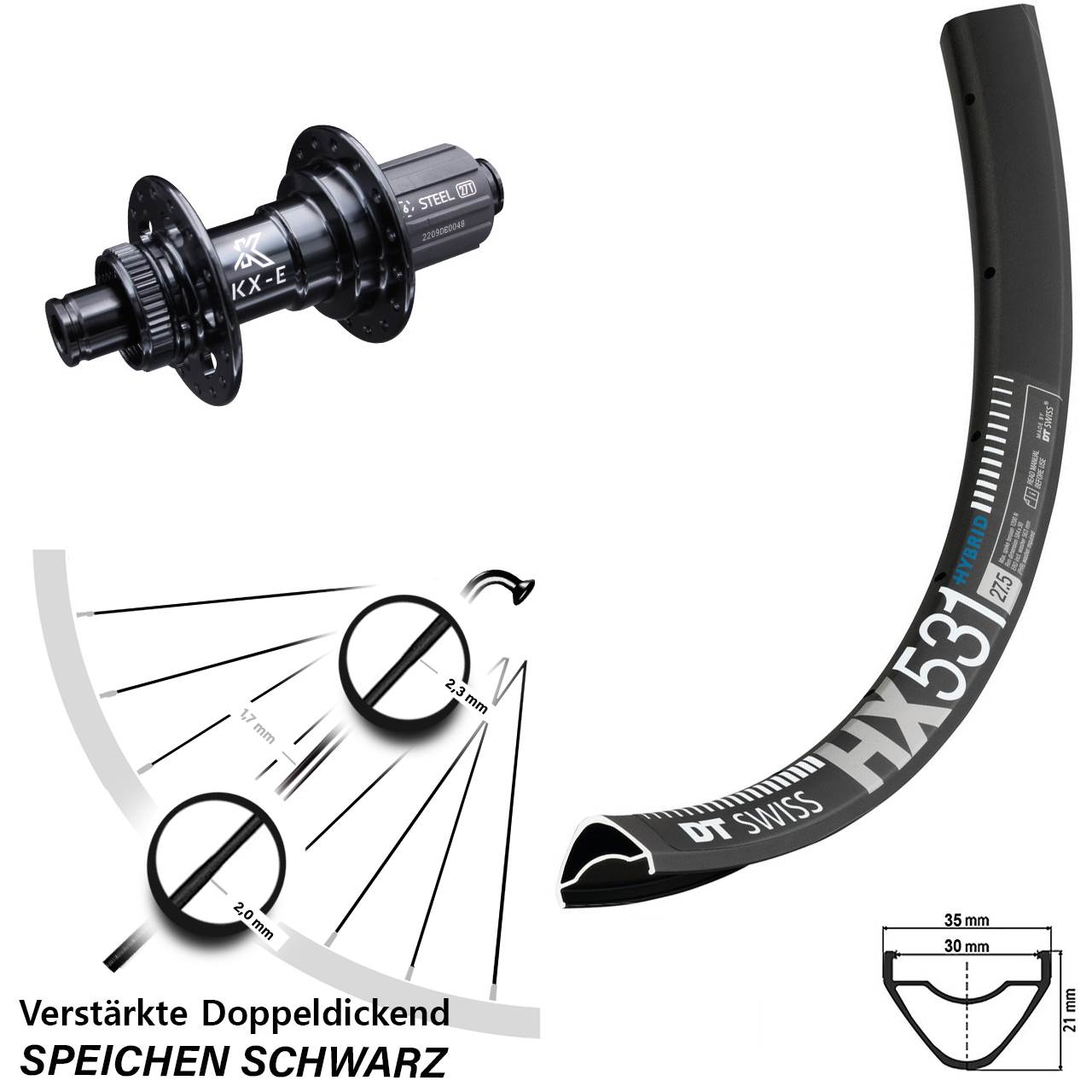 Centerlock Hinterrad 12x142 27,5 Zoll DT Swiss HX531 KX-E 8-12 fach