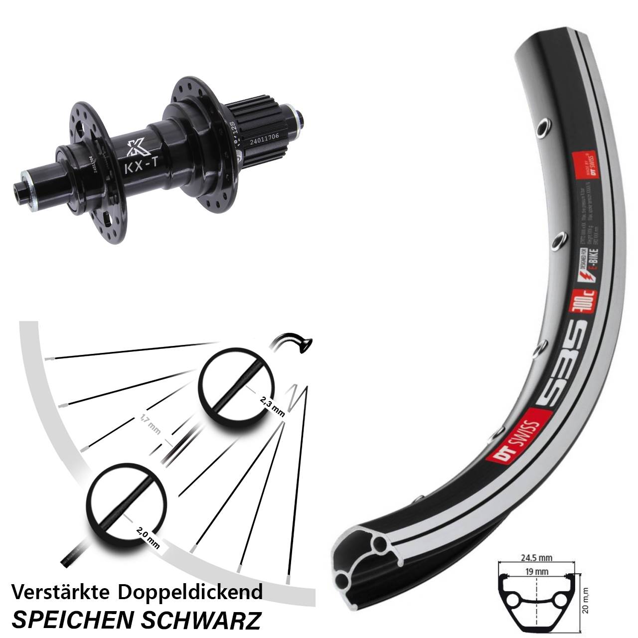 26 Zoll DT Swiss 535 KX-T Hinterrad für Schnellspanner Micro Spline
