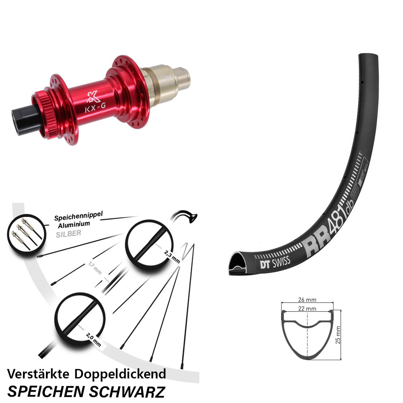 DT Swiss RR 481 KX-G rot 28 Zoll Disc Hinterrad 12x142 SRAM XDR