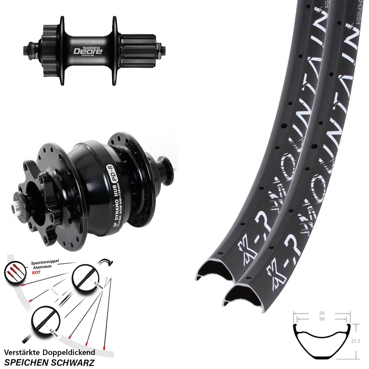 6-Loch Laufradsatz QR 29 Zoll KX-R Mountain Shimano Deore Shutter PD-8 8-11 fach