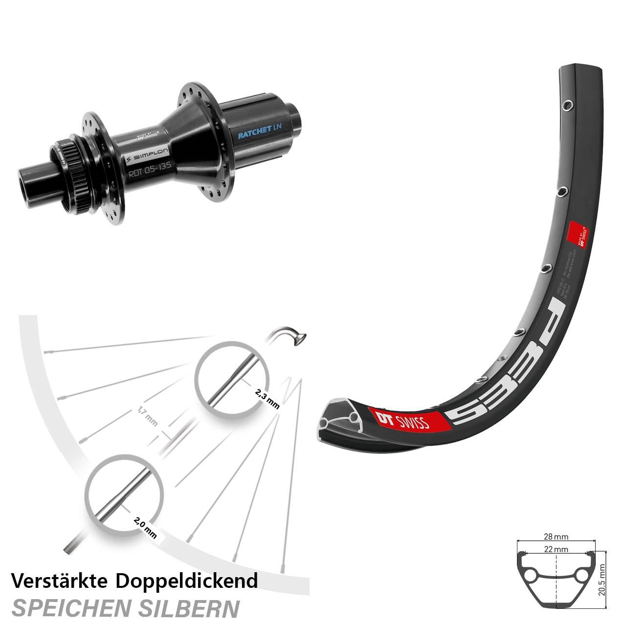 Hinterrad Centerlock 12x142 29 Zoll DT Swiss 533 D-370 Hybrid 8-11 fach HG