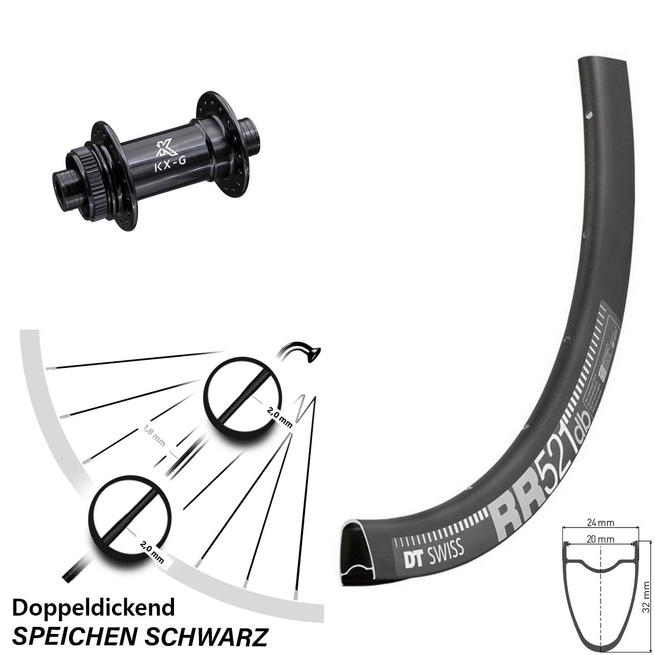 Vorderrad Centerlock 15x100 28 Zoll DT Swiss RR 521 KX-G